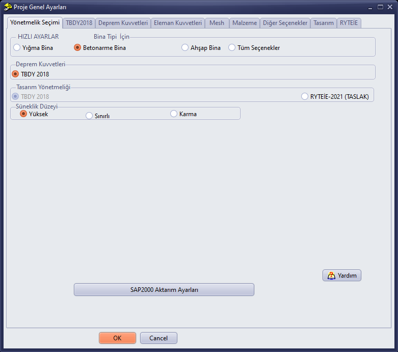 Project settings for RC